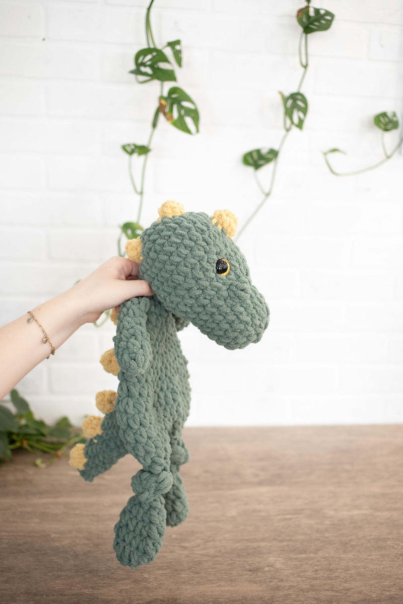 Dinosaur Lovey, Crochet Stuffed Animal, Dino Snuggler