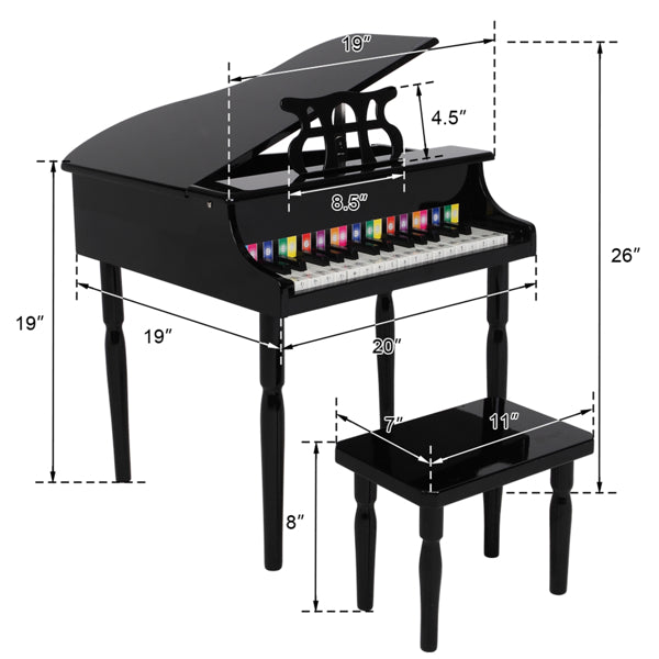 Wooden Toys 30-key Children's Wooden Piano with Music Stand